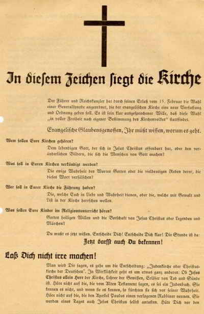 Mitteilungsblatt der Bekennenden Kirche gegen die Kirchenpolitik der Nationalsozialisten mit dem Titel "In diesem Zeichen siegt die Kirche", Dresden, um 1934