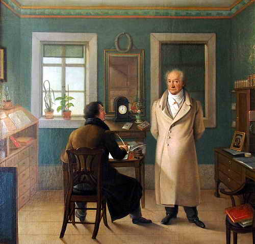 Goethe diktiert in seinem Arbeitszimmer dem Schreiber John. Ölgemälde von Johann Joseph Schmeller, 1834